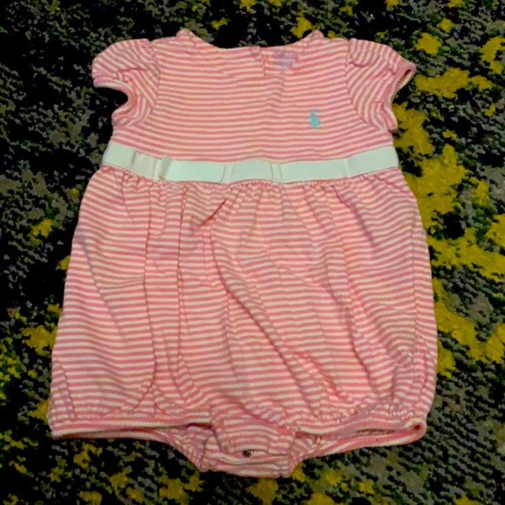 Ralph Lauren Onesie Stripe Bow Puff Sleeve